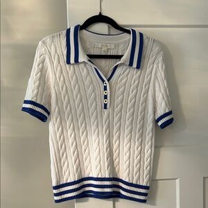 Lilly Pulitzer White and Blue V-Neck Sweater